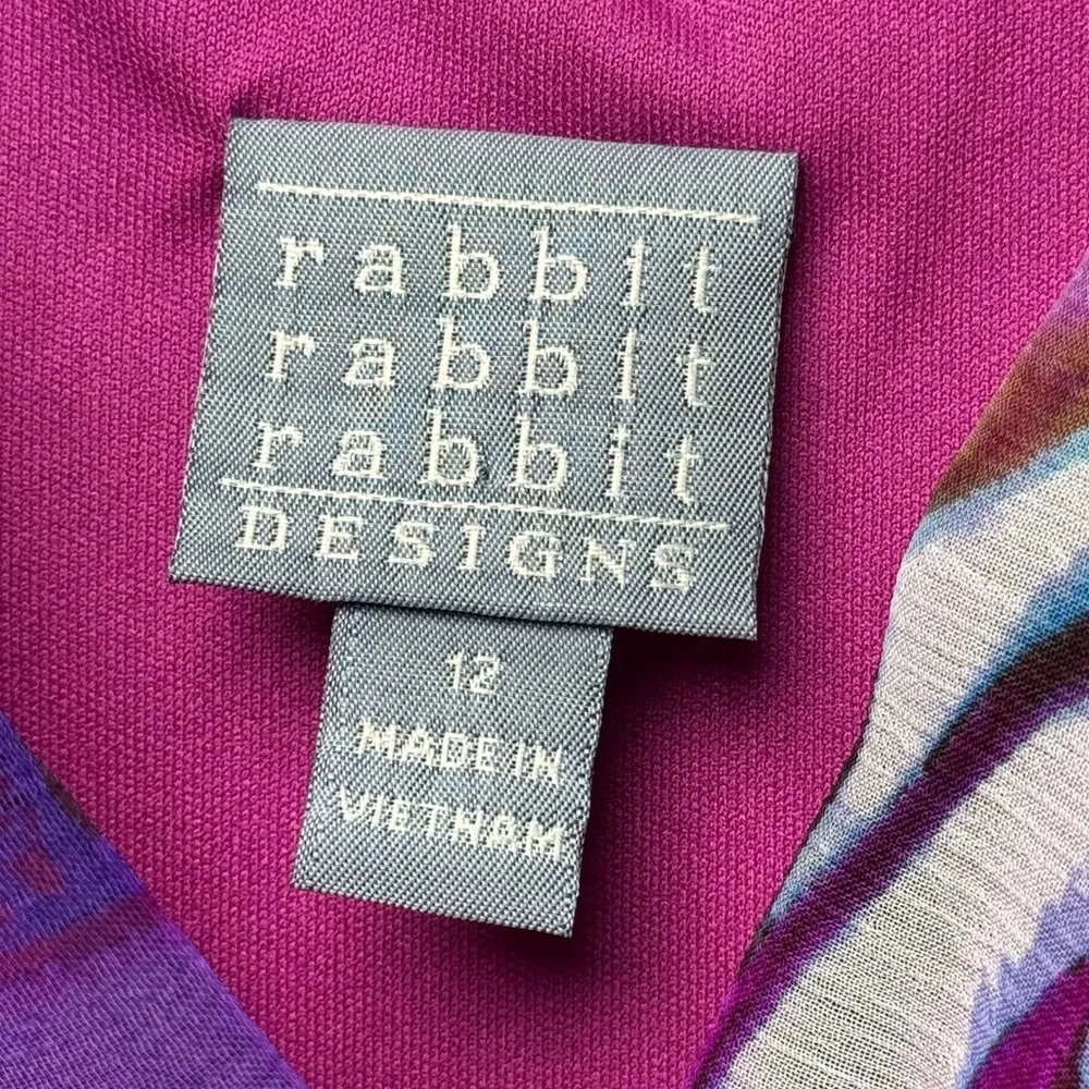 Rabbit Rabbit Rabbit Purple Floral Asymmetrical Dress V-Neck Fit Flare Sz 12 - Picture 2 of 14